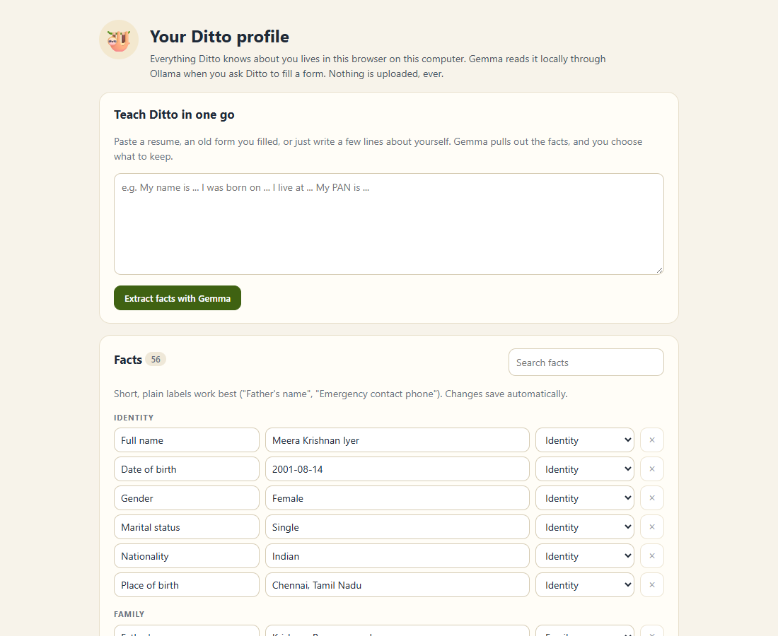 Ditto profile page